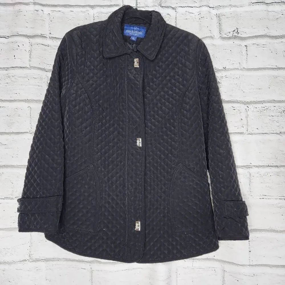 Mackintosh New England Womens Black Quilted Zip Up Toggle Lined Jacket Sz Large